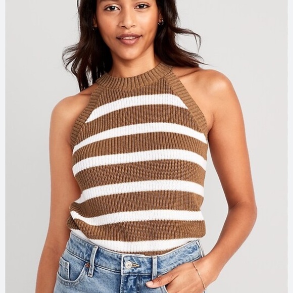 Old Navy Sleeveless Striped Shaker Stitch Sweater Medium Tall Fall Sweater Tank - Picture 1 of 11